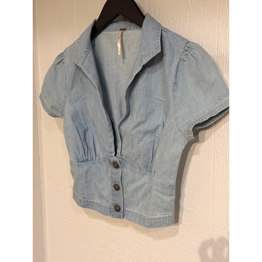 Easy does it crop cotton button up NWOT ice crush *top only - Picture 2 of 7